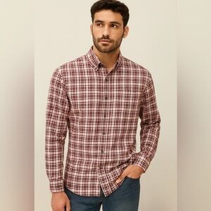 Izod Men's Casual Red and White Button Down Plaid Shirt Size XL/TG/XG